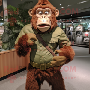 Olive Orangutan mascot costume character dressed with a Dress Shirt and Belts