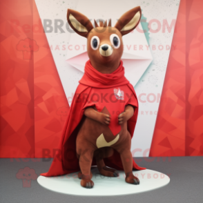 Red Roe Deer mascot costume character dressed with a Graphic Tee and Shawl pins