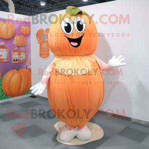 Peach Pumpkin mascot costume character dressed with a Cover-up and Gloves