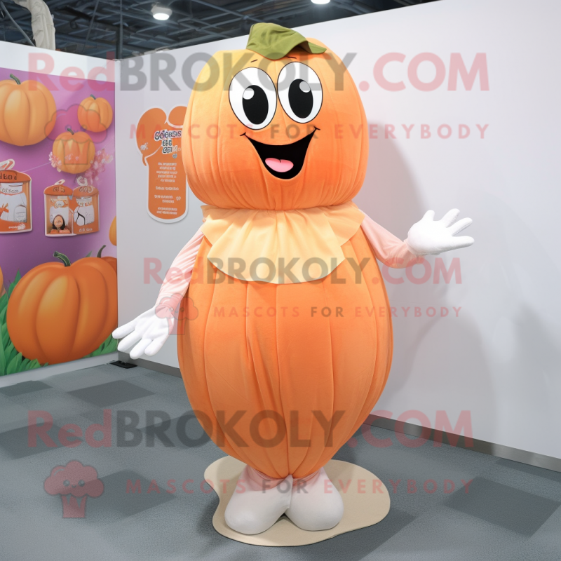 Peach Pumpkin mascot costume character dressed with a Cover-up and Gloves