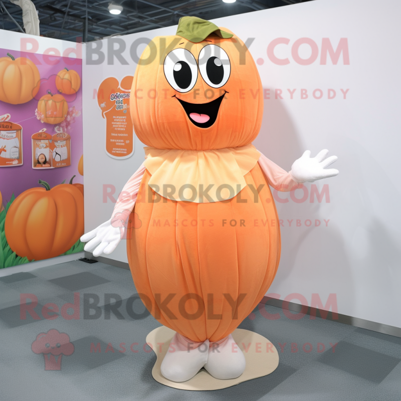 Peach Pumpkin mascot costume character dressed with a Cover-up and Gloves Peach Pumpkin mascot costume character dressed with a Cover-up and Gloves