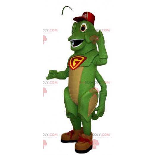 Green locust mascot with a red cap - Redbrokoly.com