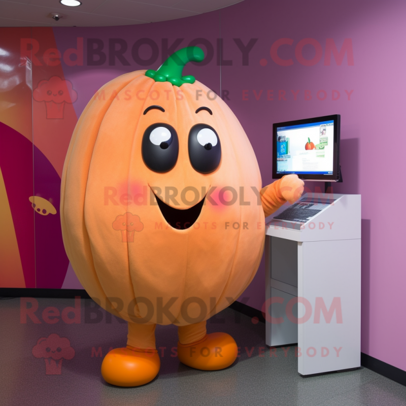 Peach Pumpkin mascot costume character dressed with a Cover-up and Gloves