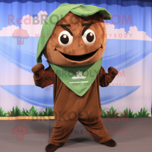 Brown Spinach mascot costume character dressed with a Jumpsuit and Scarf clips