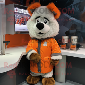 Orange Shepard'S Pie mascot costume character dressed with a Parka and Cufflinks