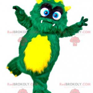 Mascotte de petit monstre poilu vert et jaune - Redbrokoly.com