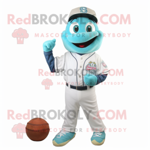 Turquoise Baseball Ball mascot costume character dressed with a Mom Jeans and Cufflinks