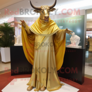Gold Bull mascot costume character dressed with a Evening Gown and Shawls