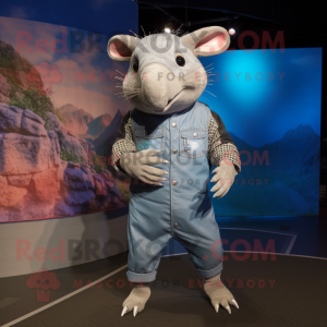 Silver Armadillo mascot costume character dressed with a Chambray Shirt and Foot pads