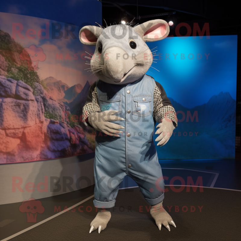 Silver Armadillo mascot costume character dressed with a Chambray Shirt and Foot pads Silver Armadillo mascot costume character dressed with a Chambray Shirt and Foot pads