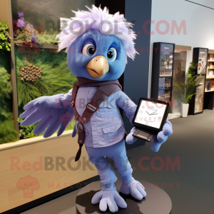 Lavender Harpy mascot costume character dressed with a Chambray Shirt and Digital watches