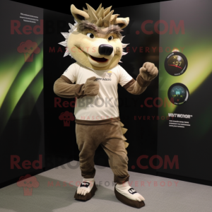 Beige Wild Boar mascot costume character dressed with a Leggings and Bracelet watches