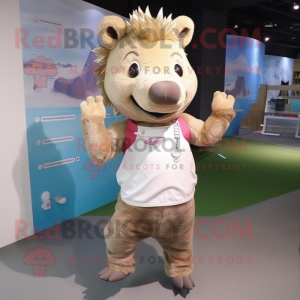Beige Wild Boar mascot costume character dressed with a Leggings and Bracelet watches