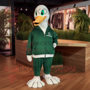 Forest Green Swan mascot costume character dressed with a Sweatshirt and Tie pins