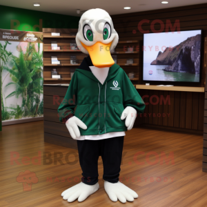 Forest Green Swan mascot costume character dressed with a Sweatshirt and Tie pins