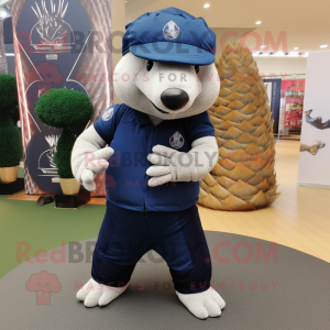 Navy Pangolin mascot costume character dressed with a Jeggings and Caps