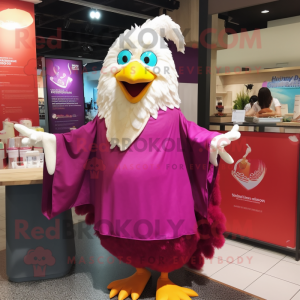 Magenta Butter Chicken mascot costume character dressed with a Poplin Shirt and Shawls