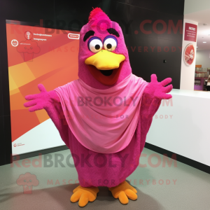 Magenta Butter Chicken mascot costume character dressed with a Poplin Shirt and Shawls