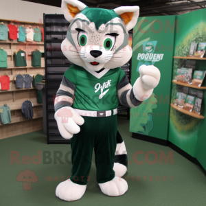 Forest Green Bobcat mascot costume character dressed with a Polo Shirt and Coin purses