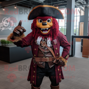 Maroon Pirate mascot costume character dressed with a Moto Jacket and Earrings