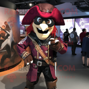 Maroon Pirate mascot costume character dressed with a Moto Jacket and Earrings