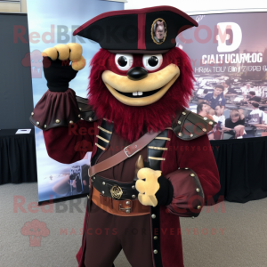 Maroon Pirate mascot costume character dressed with a Moto Jacket and Earrings