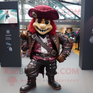 Maroon Pirate mascot costume character dressed with a Moto Jacket and Earrings