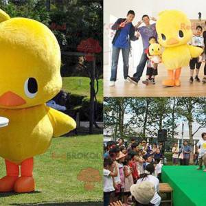 Mascote grande de pato amarelo e laranja - Redbrokoly.com