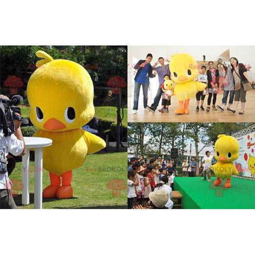 Mascote grande de pato amarelo e laranja - Redbrokoly.com