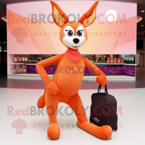 Orange Roe Deer mascot costume character dressed with a Yoga Pants and Handbags