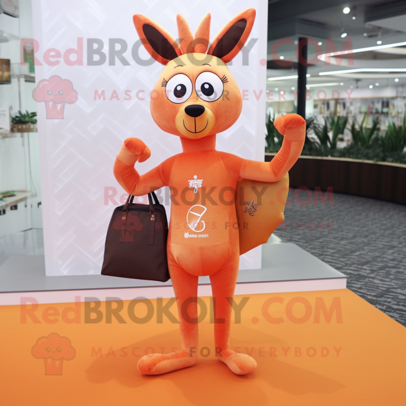 Orange Roe Deer mascot costume character dressed with a Yoga Pants and Handbags