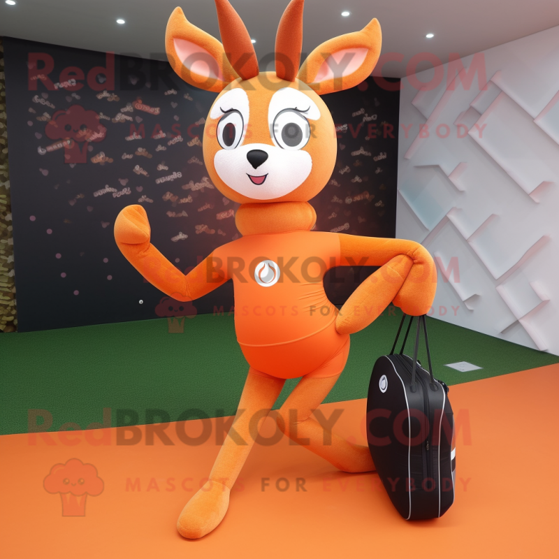 Orange Roe Deer mascot costume character dressed with a Yoga Pants and Handbags