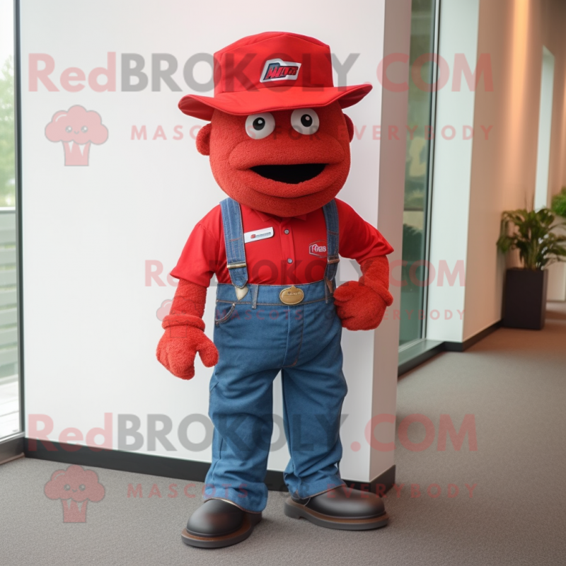 Red Alliance mascot costume character dressed with a Jeans and Hats Red Alliance mascot costume character dressed with a Jeans and Hats