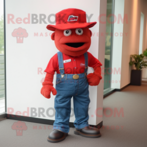 Red Alliance mascot costume character dressed with a Jeans and Hats