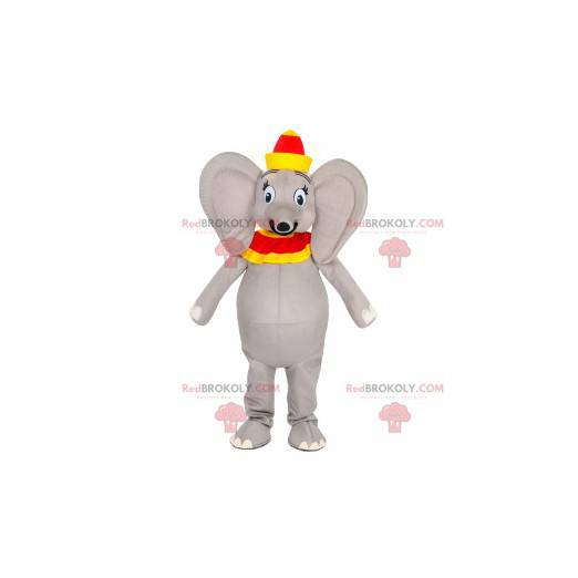 Gray elephant mascot with a red and yellow hat - Redbrokoly.com