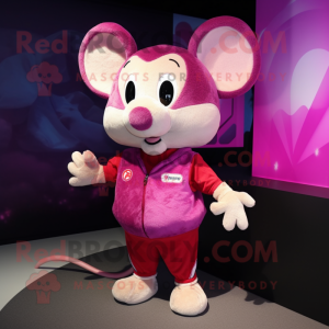 Magenta Mouse mascot costume character dressed with a Shorts and Wraps