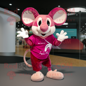 Magenta Mouse mascot costume character dressed with a Shorts and Wraps