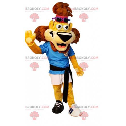Super zabawna maskotka lew w odzieży sportowej - Redbrokoly.com