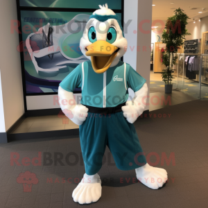 Teal Swan mascot costume character dressed with a Joggers and Ties
