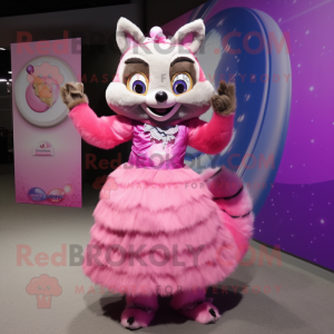 Pink Raccoon mascot costume character dressed with a Ball Gown and Brooches