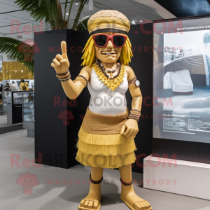 Gold Chief mascot costume character dressed with a Bikini and Eyeglasses