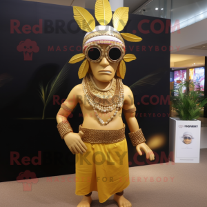 Gold Chief mascot costume character dressed with a Bikini and Eyeglasses