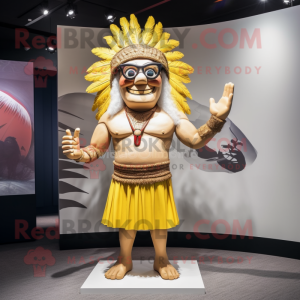 Gold Chief mascot costume character dressed with a Bikini and Eyeglasses