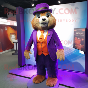 Purple Marmot mascot costume character dressed with a Suit and Anklets