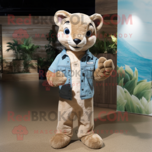 Beige Jaguarundi mascot costume character dressed with a Chambray Shirt and Cufflinks