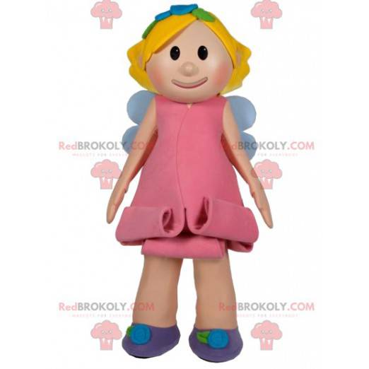 Piccola mascotte fata sorridente con un bel vestito rosa -