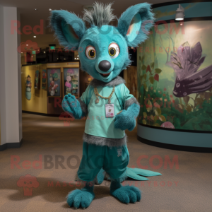 Teal Aye-Aye mascot costume character dressed with a Playsuit and Bracelet watches
