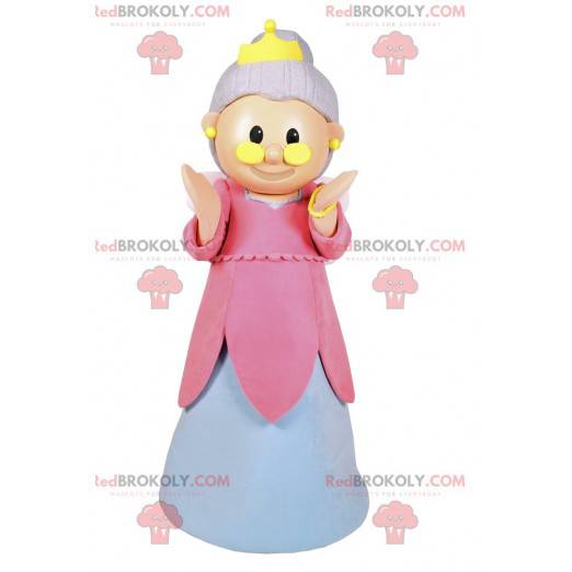 Fairy mascotte met een roze en witte jurk en een kroon -