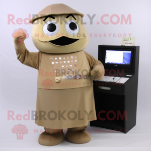 Tan Computer mascot costume character dressed with a A-Line Dress and Coin purses