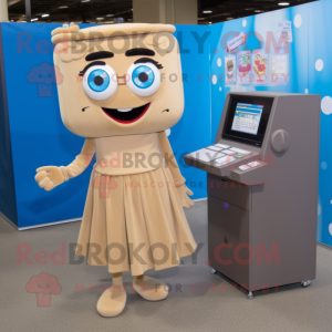 Tan Computer mascot costume character dressed with a A-Line Dress and Coin purses